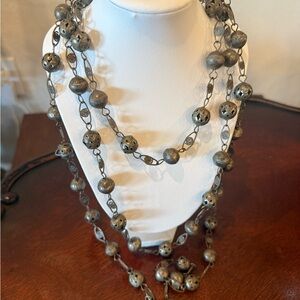 90.5 GRAM SOLID STERLING SILVER BEAD VERY LONG NECKLACE 76 INCH vintage